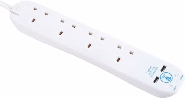 Masterplug 4 Socket Surge Protected Extension Lead with USB, White