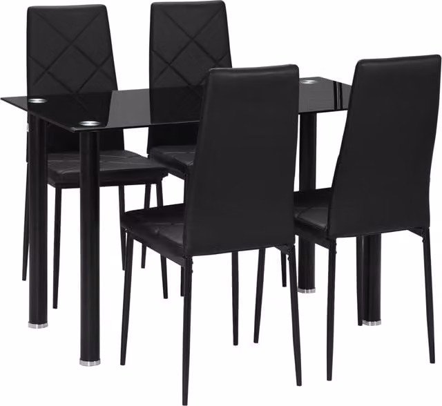 HOMCOM Modern 4 Seater Dining Set with Rectangular Glass Tabletop and Steel Frame, Black – 1
