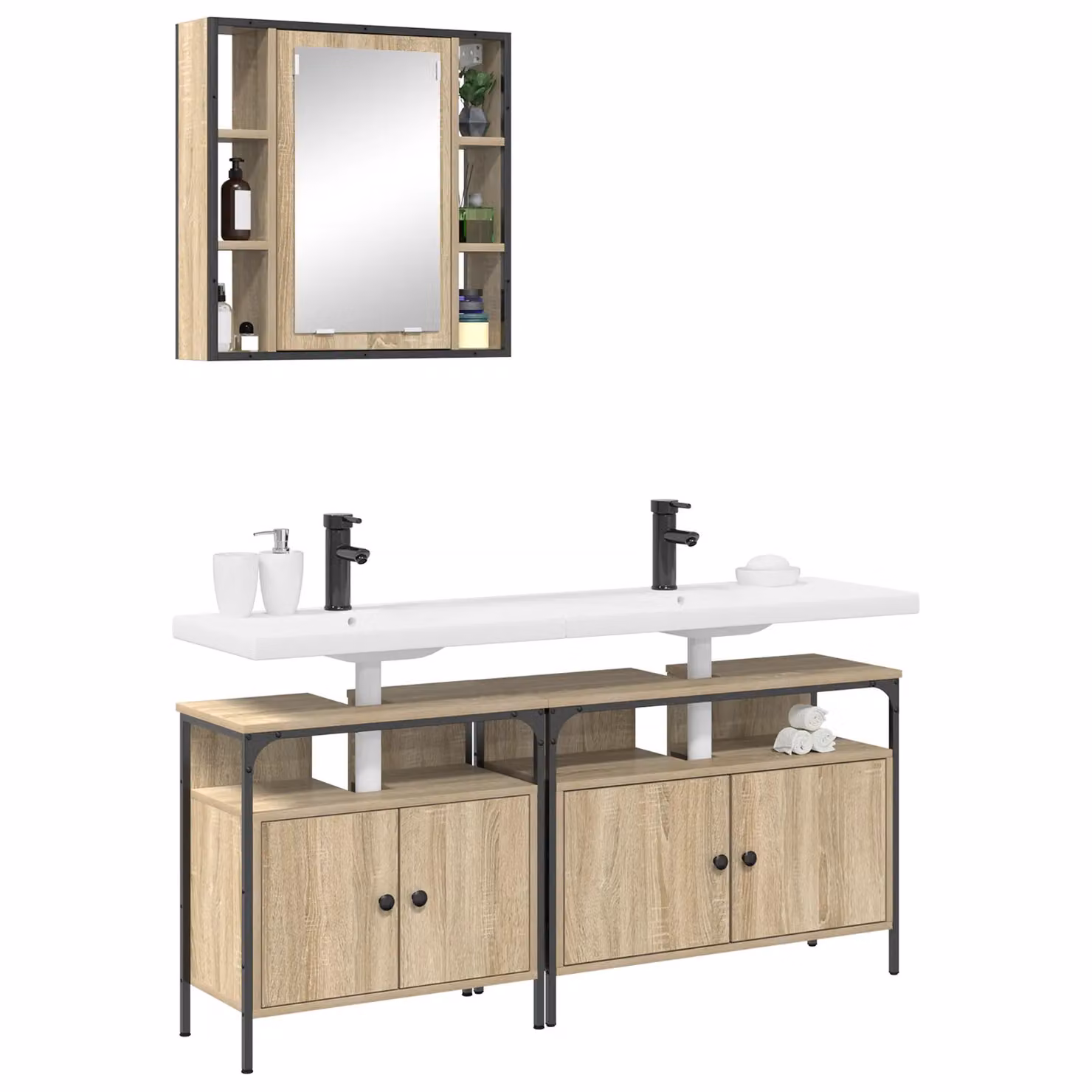 Berkfield Home 3-Piece Modern Bathroom Cabinet Set in Brown Sonoma Oak, W/D/H: 80 x 30 x 60 cm – 2