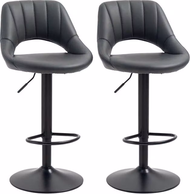 VOGREX Set of 2 Grey Synthetic Leather Swivel Bar Stools with Backrest and Footrest