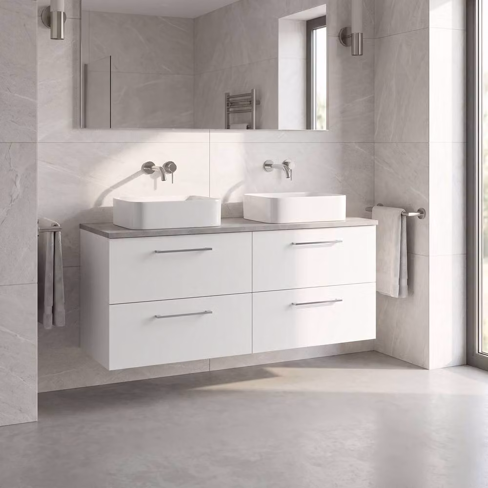 Balterley Level 1200mm Wall Hung 4 Drawer Unit and Laminate Worktop in Gloss White – 2