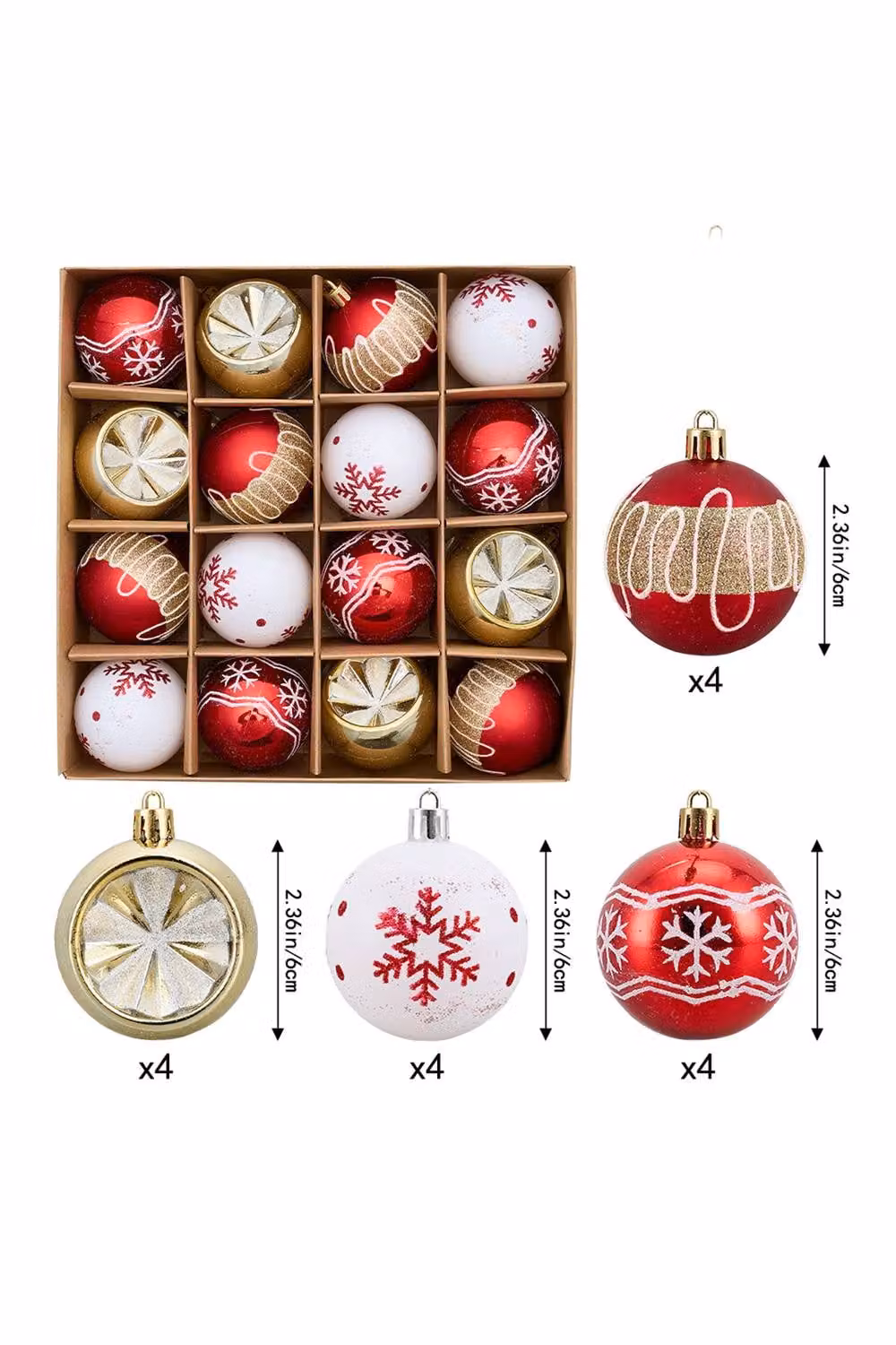 Living and Home 16-Piece Abstract Hanging Christmas Bauble Ornament Set in Red, White and Gold – 5