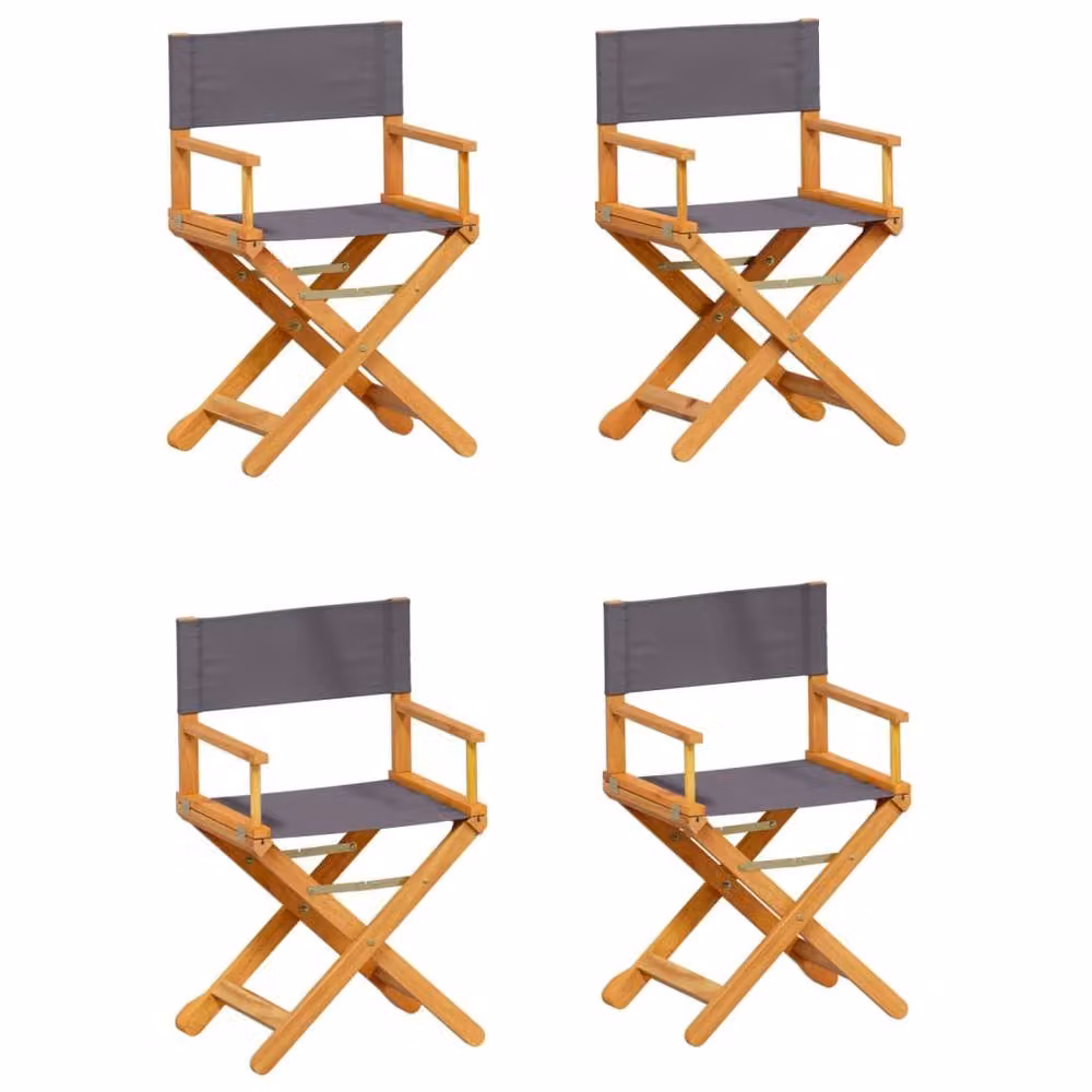 Berkfield Home 4 Piece Folding Garden Chairs in Dark Grey Fabric and Oiled Acacia Wood – 2