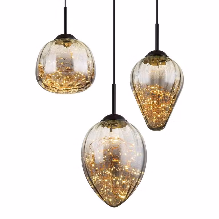 Netlighting Firefly Cluster Pendant Light in Matt Black with Smoke Glass Shade, 6x LED 3000K Warm White, Height Adjustable