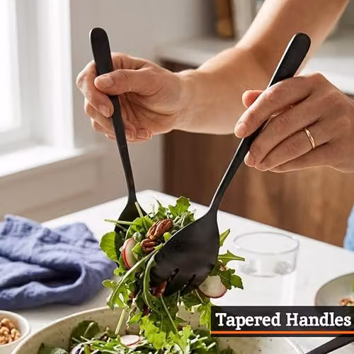 Premier Housewares Matte Black Stainless Steel 2 Piece Salad Server Set – 5