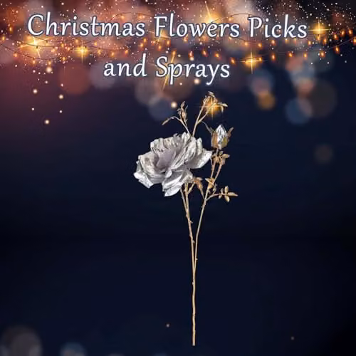 VFM e-Store Silver Christmas Rose Spray Pick Decoration, H 80 cm x W 16 cm – 2