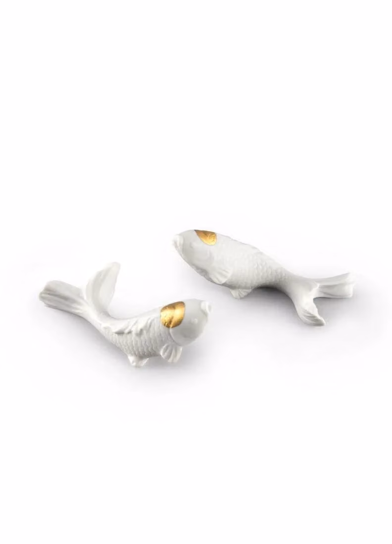 Lladró Koi Porcelain Figurine in White and Gold Luster