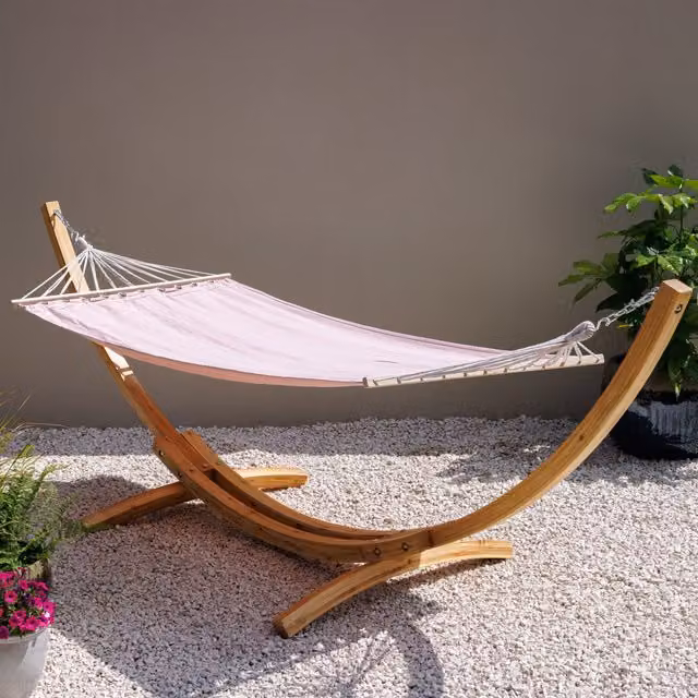Primrose Pink Cotton Hammock with Treated Hardwood Pine Stand