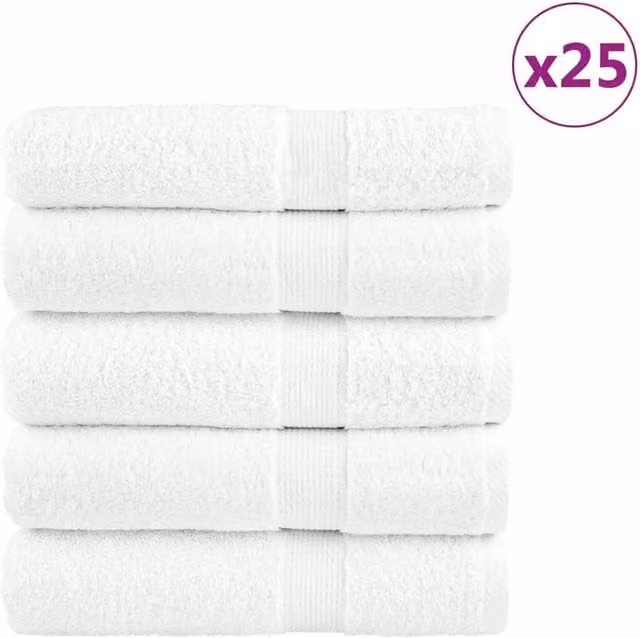 Berkfield Home SOLUND Premium Cotton Terry Shower Towels, White, 25 Pack, W: 70 cm, L: 140 cm, 600gsm