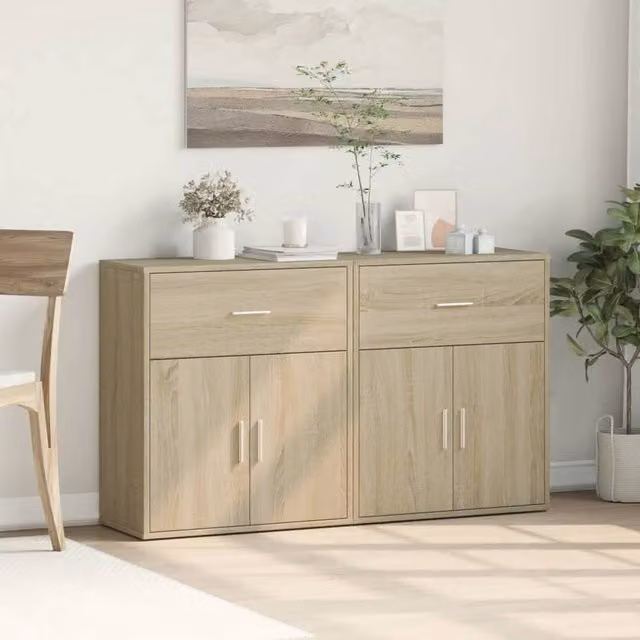 Berkfield Home Set of 2 Sonoma Oak Sideboards in Light Oak, W/D/H: 60 x 31 x 70 cm