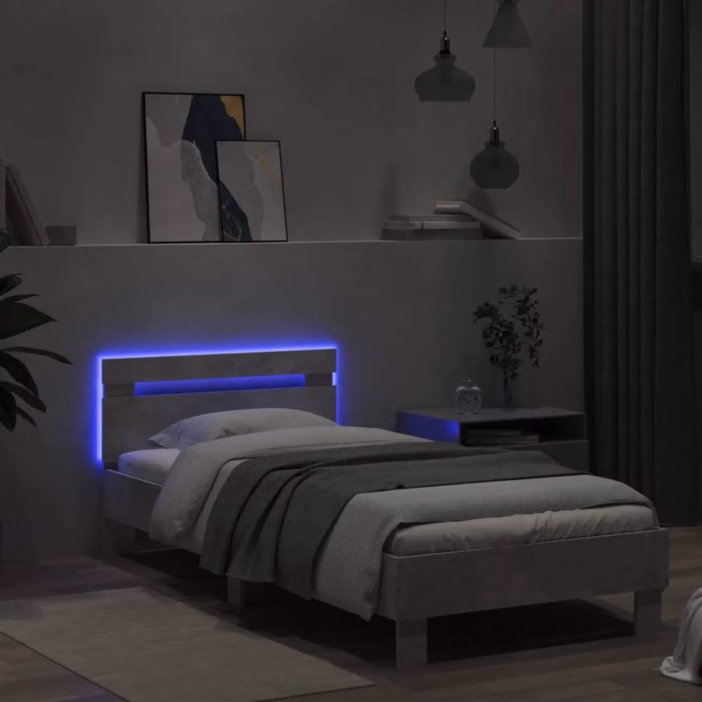 Berkfield Home Modern Bed Frame with LED Lights and USB Charging Port, Concrete Grey, W/D/H: 90 x 200 cm – 3
