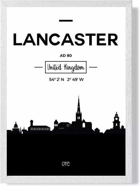 ARTZE Lancaster Black and White City Skyline Framed Paper Poster with White Frame, Size: A2