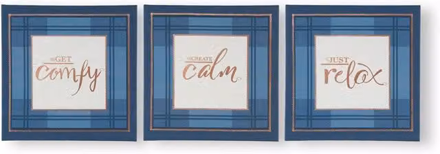 Art for the Home Heritage Tweed Trio Set of 3 Blue and Gold Printed Canvas Wall Art – 3