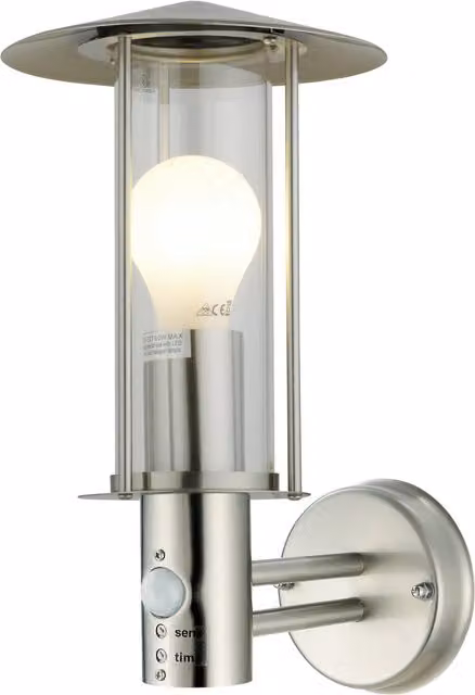 First Choice Lighting Treviso Motion Sensor Outdoor Security Wall Light in Brushed Stainless Steel and Silver