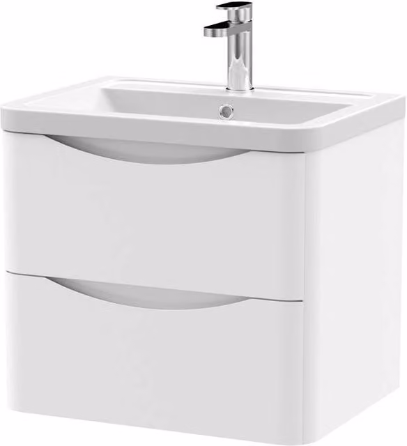 Balterley Dunwood 2 Drawer Wall Hung Vanity Basin Unit, Satin White, Width: 60 cm