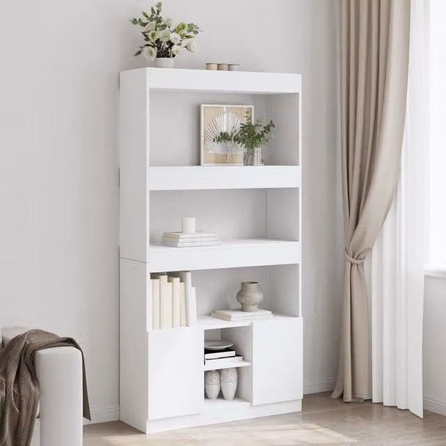 Berkfield Home White Highboard with Hinged Doors and Open Shelves, W/D/H: 92 x 33 x 180 cm