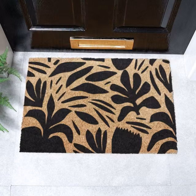 Artsy Mats Brown Floral Coir and Rubber Non-Slip Rectangular Doormat