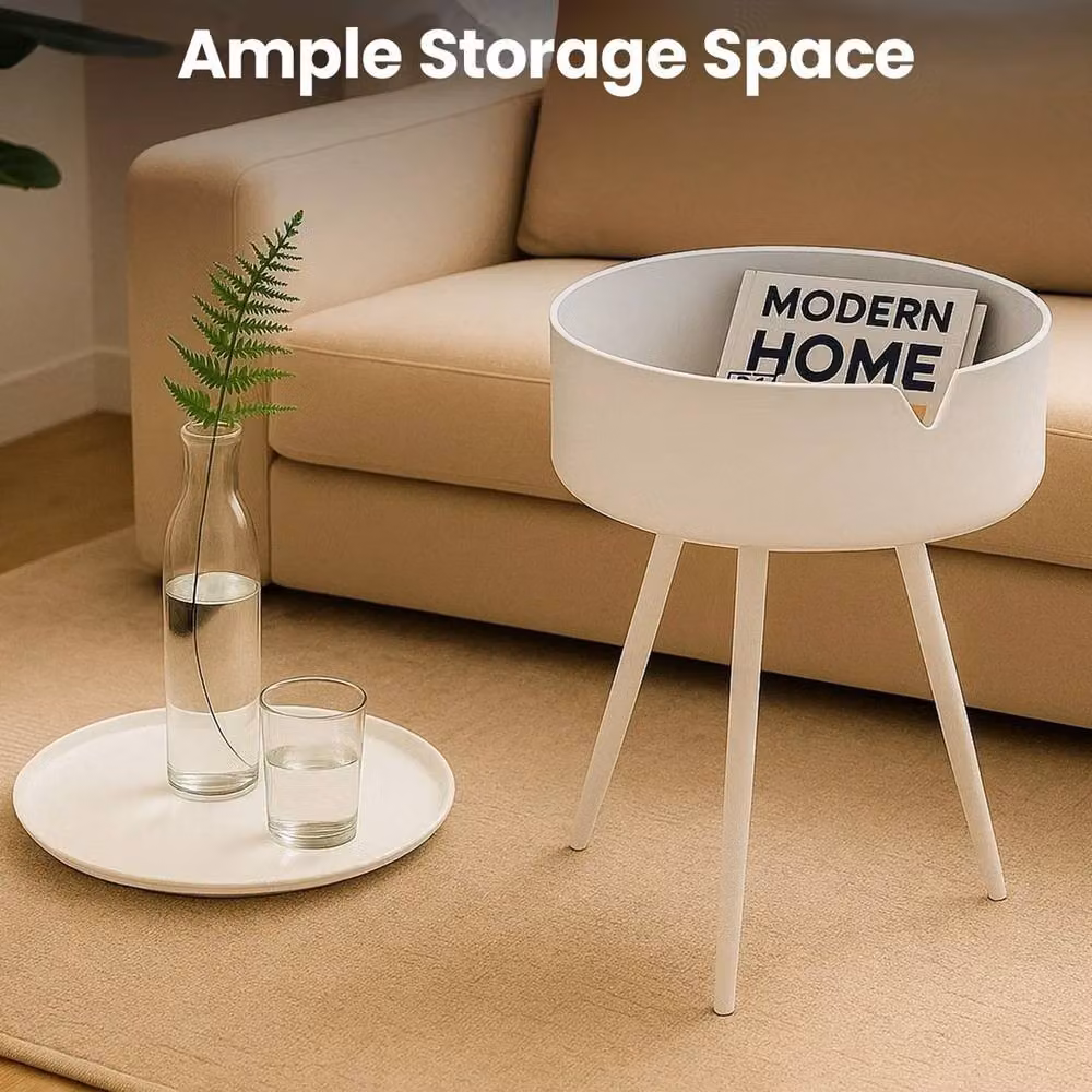 VOGREX Modern Round White Side Table and Bedside Nightstand – 4