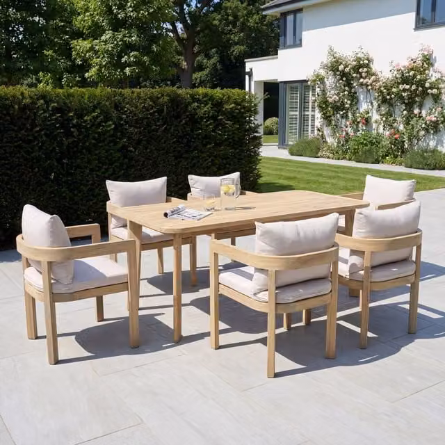 Artemis Home Sundrift 6 Seater Garden Dining Set in Beige Acacia Wood