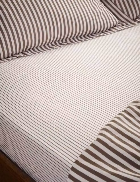 YARD Hebden Striped Pure Cotton Fitted Sheet, Brown Mix, W: 90 cm, L: 190 cm