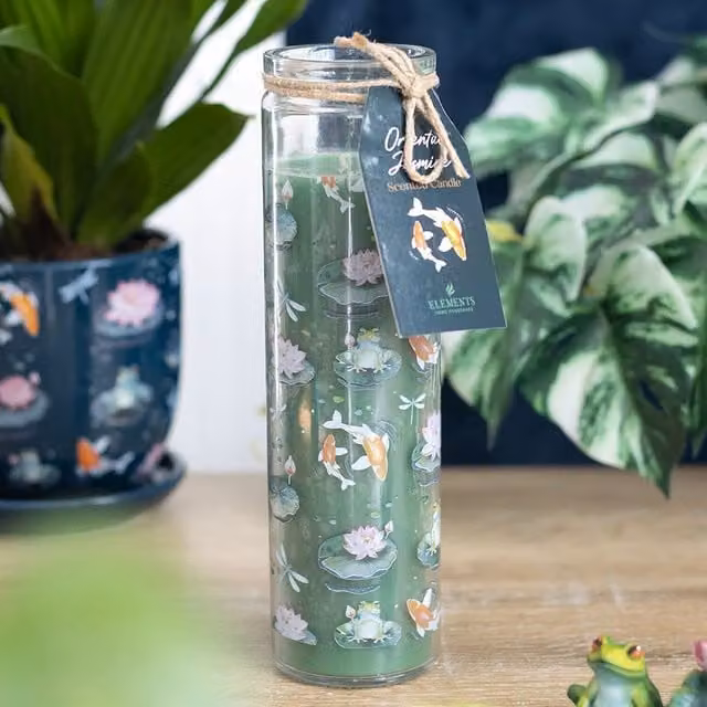 Kingsbury Gifts Jasmine Oriental Pond Print Tube Candle in Green