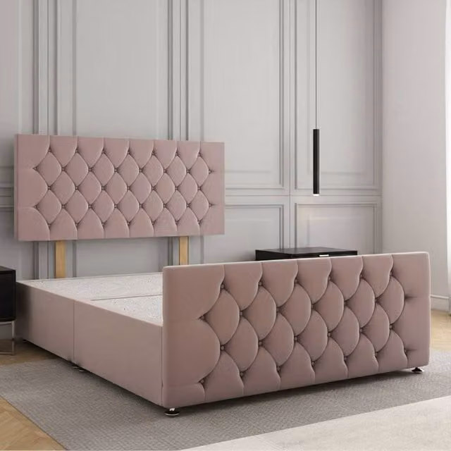 Regional Furnishings Super King Plush Velvet Divan Bed in Pink with 24 inch Headboard and 20 inch Footboard