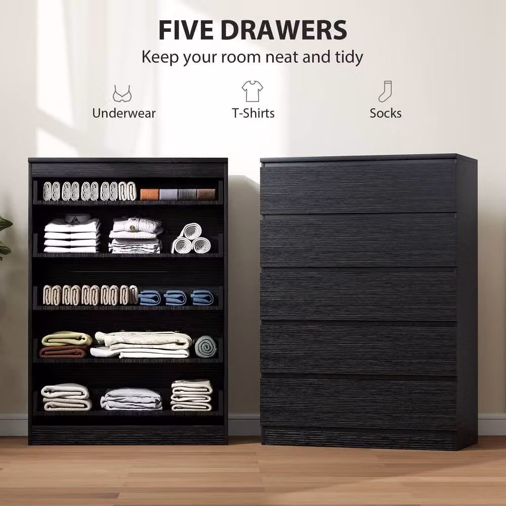STILVORA Black 5 Drawer Chest of Drawers – 4