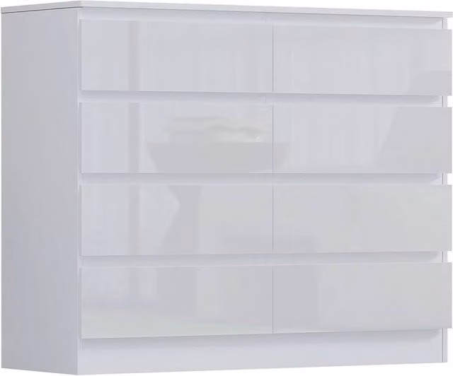 FLAVORA White Gloss 8 Drawer Tall Wide Chest of Drawers Bedroom Cabinet W/D/H: 100 x 40 x 110 cm