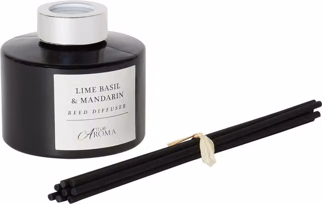 True Aroma Lime Basil and Mandarin Reed Diffuser in Black Glass