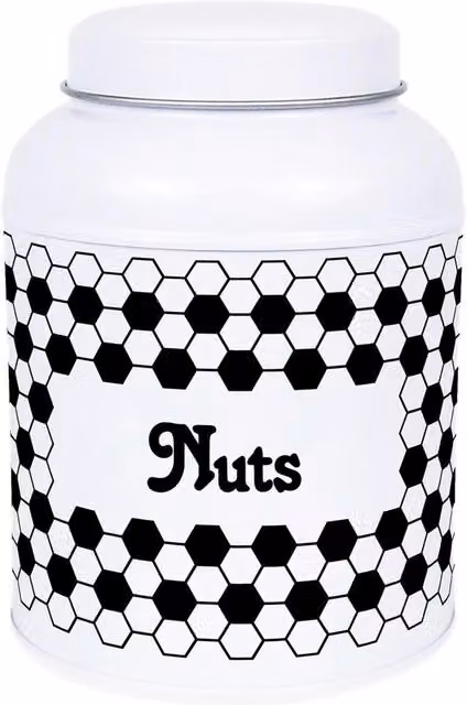 Purely Home Hexagon Tiles Snacks Canister with Small Domed Lid, Geometric Metal Kitchen Storage Jar, Black or White