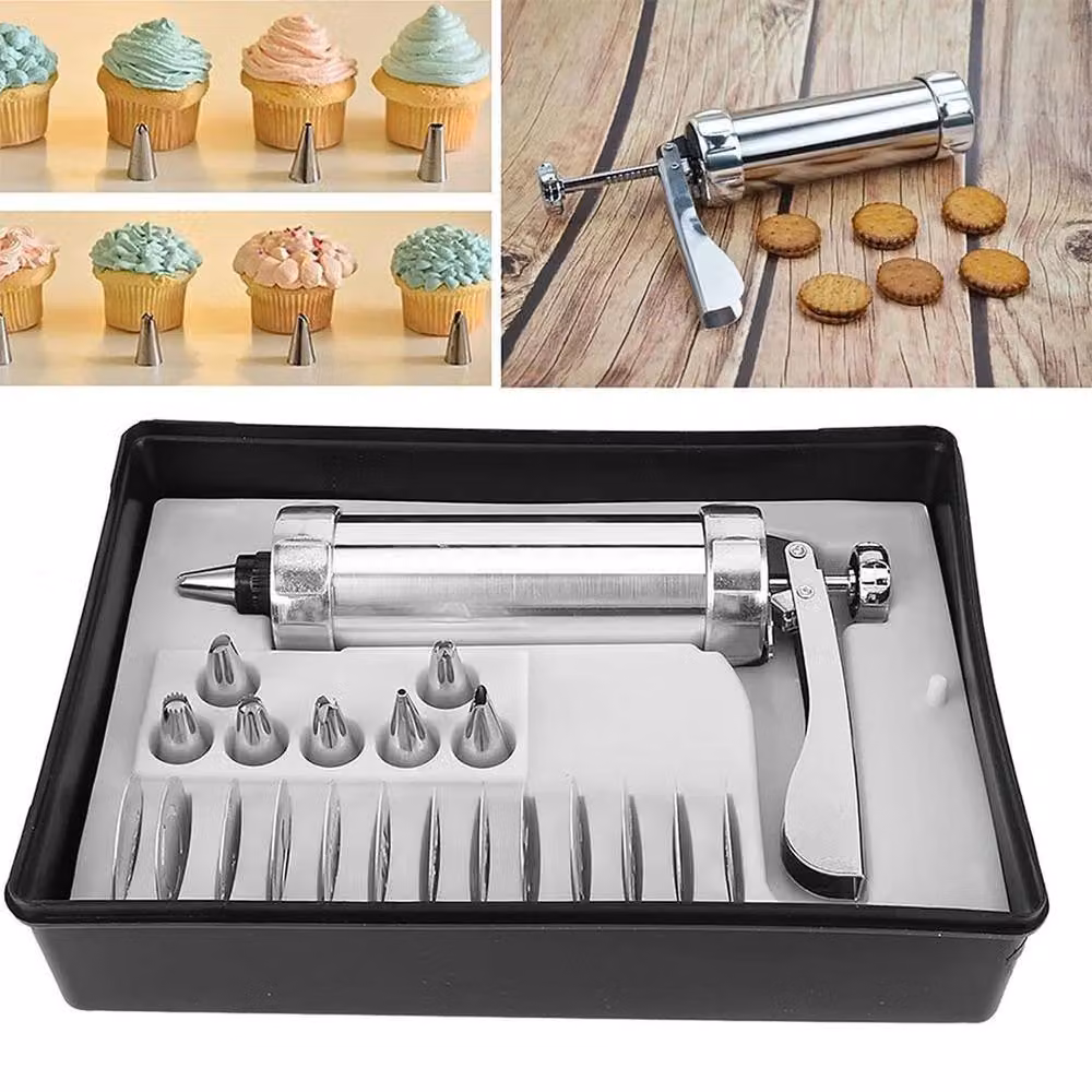 FLAVORA 22-Piece Cookie Press and Cake Decorating Kit in Metallic Silver – 3