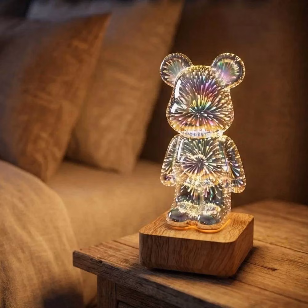 FLAVORA 3D Fireworks Bear LED Night Light, Multicolour Colour Changing Desk Lamp – 2