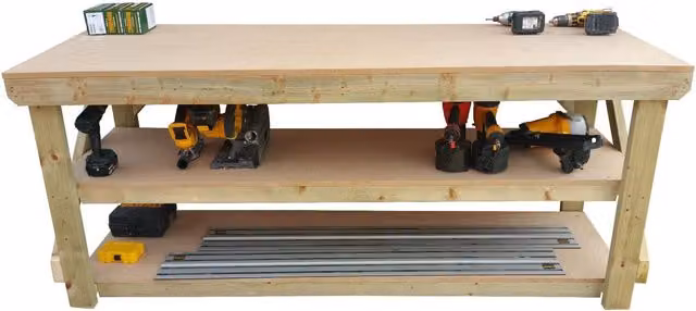Arbor Garden Solutions MDF Top Workbench with Double Shelf in Natural Wood, Width: 150 cm