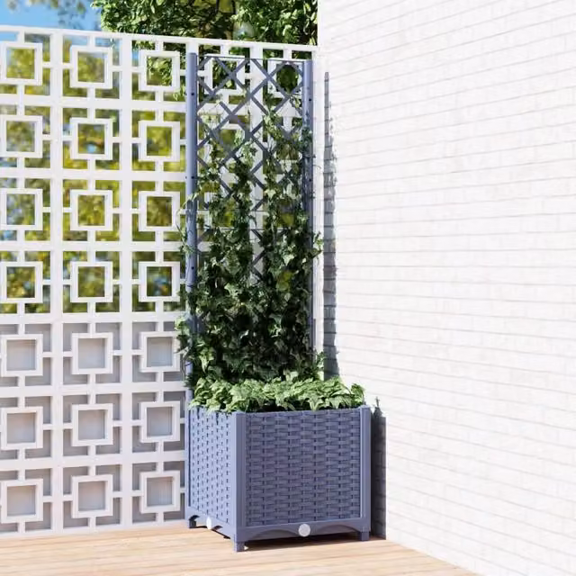 Berkfield Home Garden Planter with Trellis in Dark Grey, W/D/H: 40 x 40 x 136 cm – 1