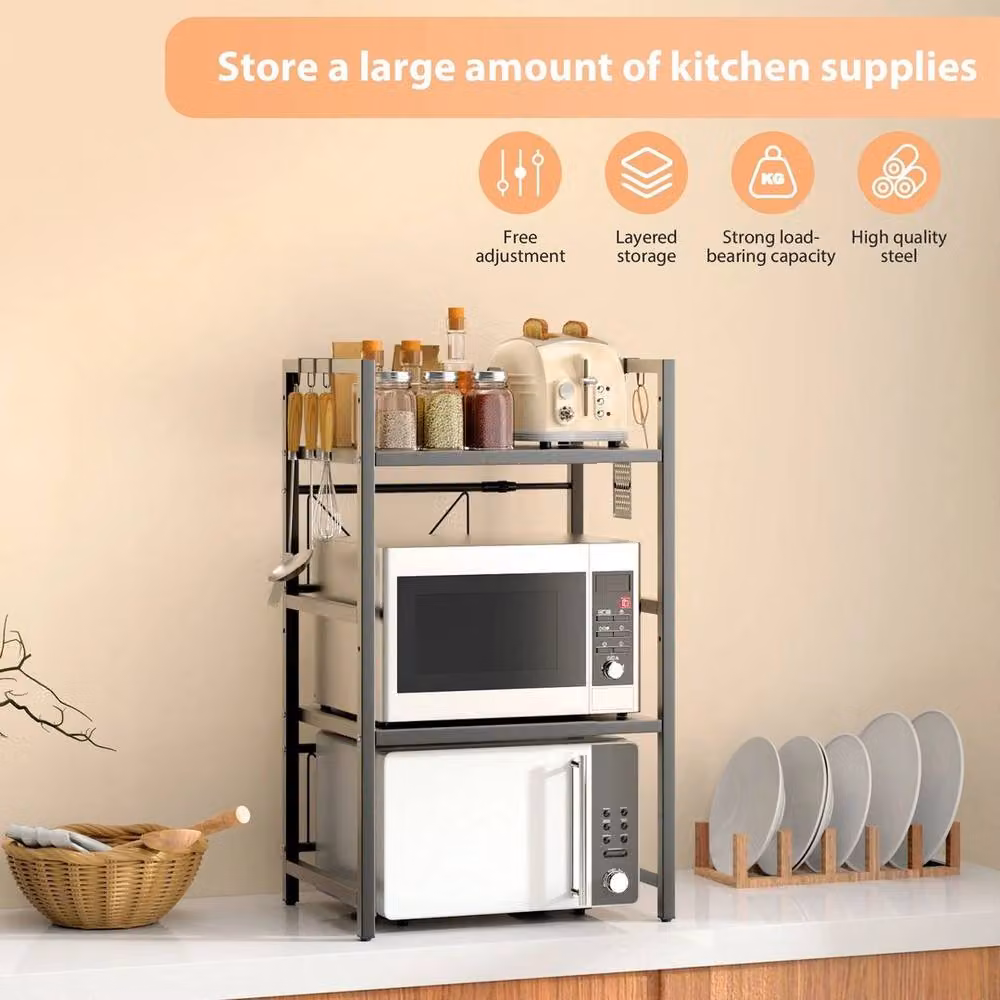 FLAVORA 3 Tier Adjustable and Extendable Metal Microwave Oven Rack in Black, W: 100 cm, D: 15 cm, H: 78 cm – 2