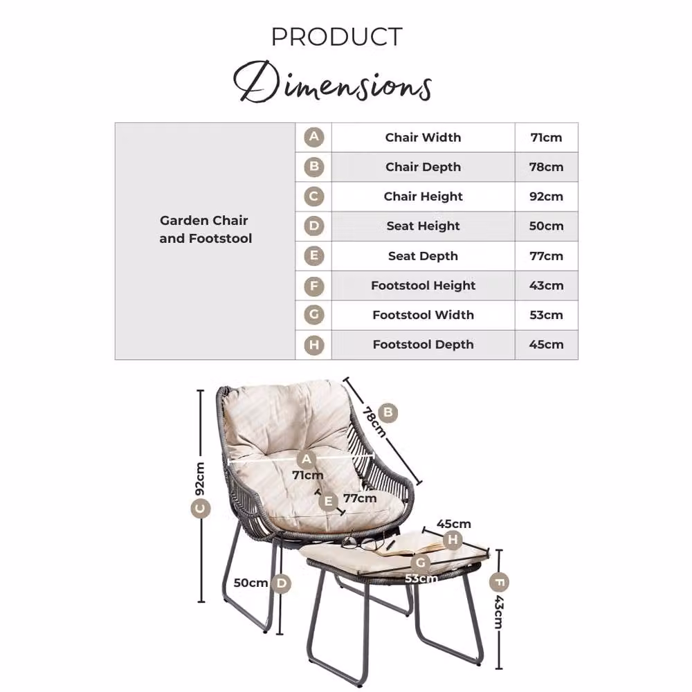 FurnitureboxUK Tahiti Rattan Outdoor Garden Lounge Chair and Ottoman Set with Removable Weather-Resistant Cushions in Beige, Grey and Brown – 4