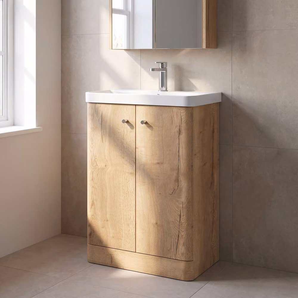 Balterley Flashbrook 2 Door Floor Standing Vanity Basin Unit in Autumn Oak Brown, Width: 60 cm – 3