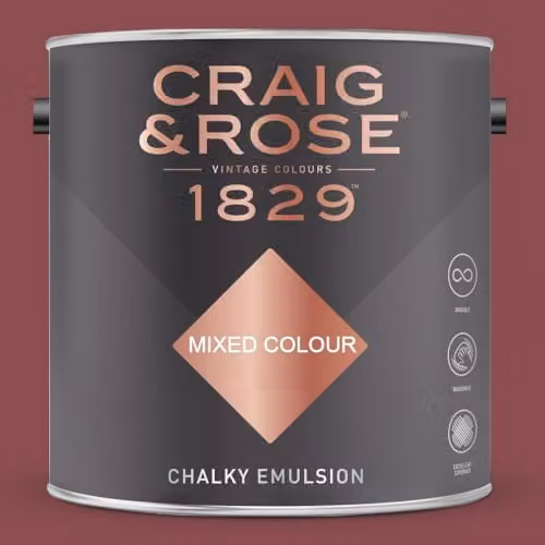 Craig & Rose 1829 Medici Crimson Chalky Emulsion Matt Water Based Paint, 2.5 l