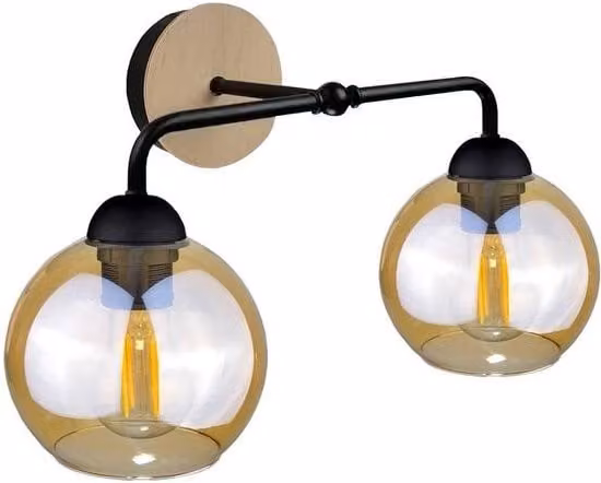 Netlighting Melle Wood Wall Lamp in Brown with 2x E27 Bulbs, Diameter: 23 cm