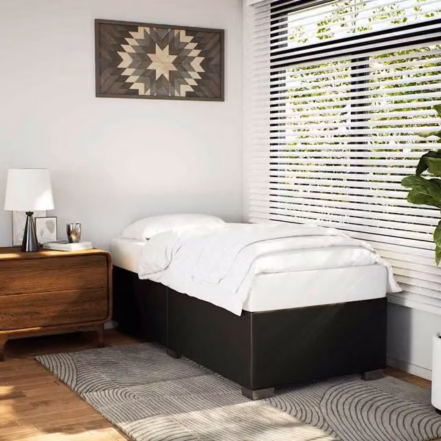 Berkfield Home Single Upholstered Bed Frame in Black Faux Leather, W: 90 cm, L: 200 cm