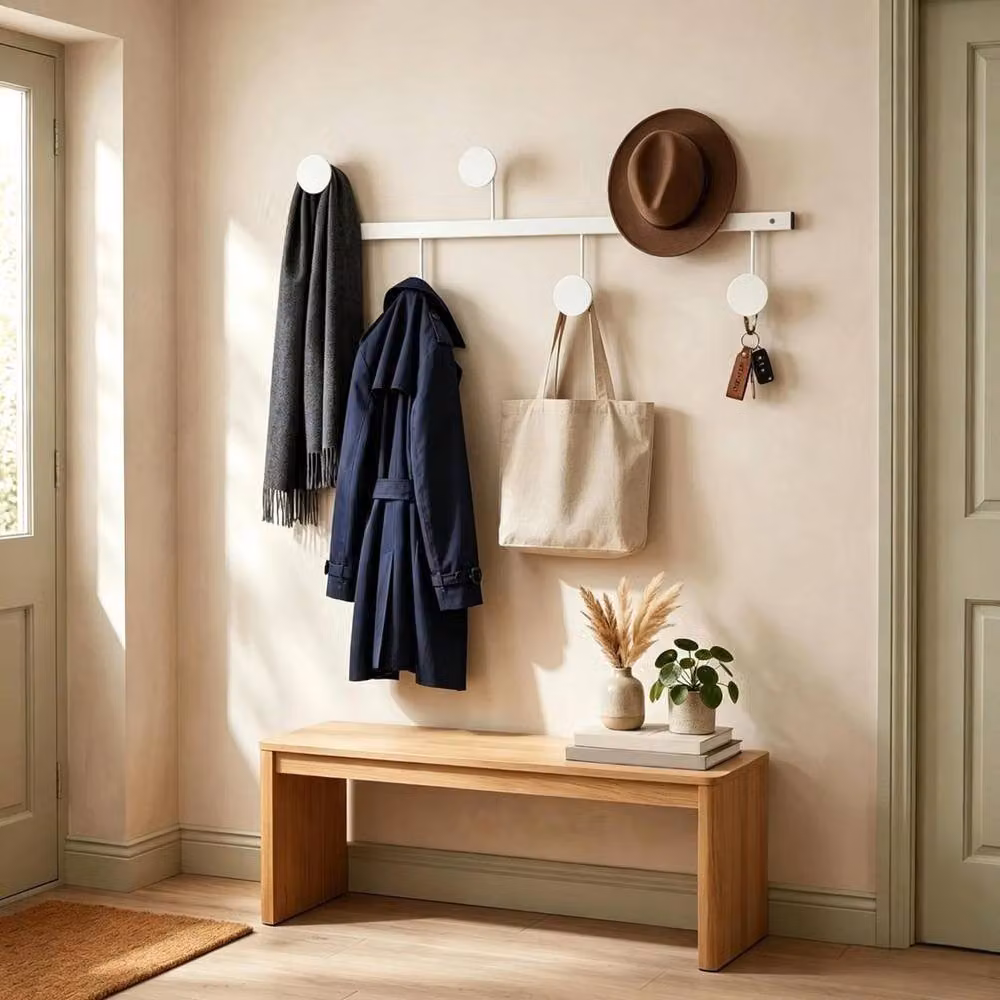 KORVIXA Wall Mounted Metal Coat Rack with 6 Hooks in Matt White – 4