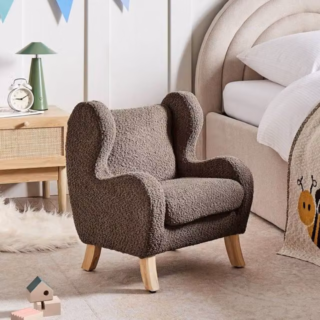 Wyld and Coco Brown Bouclé Kids Armchair with Armrests