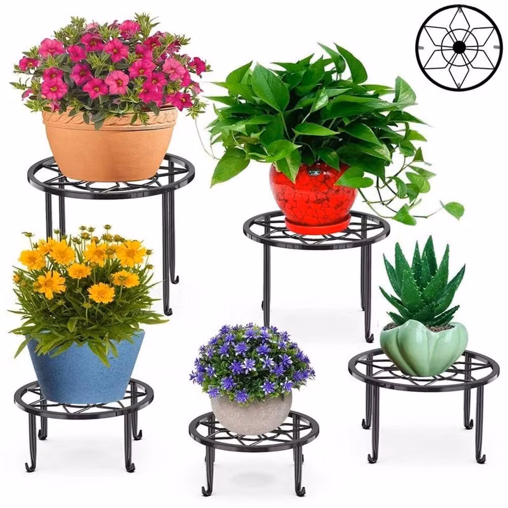 NESTLUNE Black Metal Plant Pot Stand for Indoor and Outdoor Display, W: 23 cm, D: 11.5 cm – 4