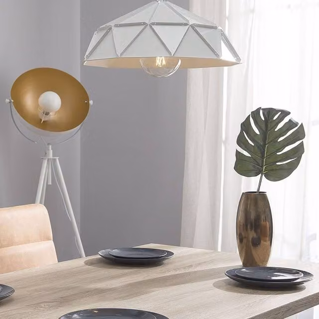 Wyld and Coco White Metal Geometric Pendant Lamp, Modern Scandinavian LED Ceiling Fixture