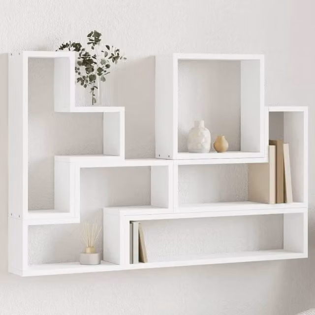 Berkfield Home White Wall Mounted Cube Shelf, W/D/H: 96 x 12 x 64 cm