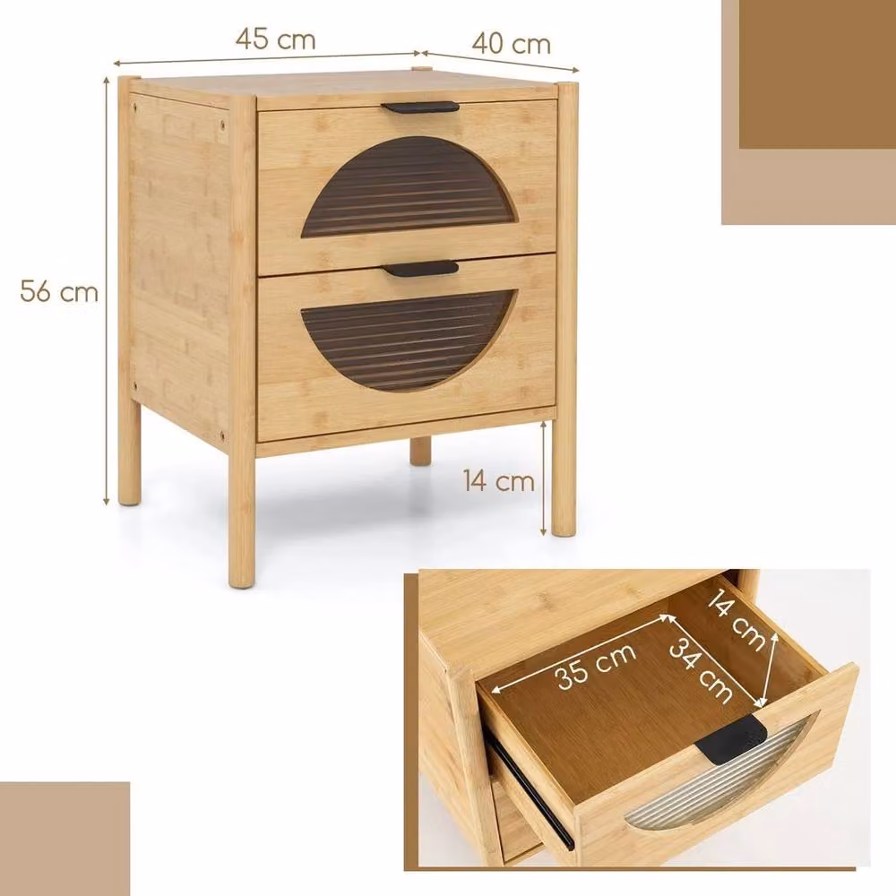 KORVIXA Modern Bamboo Nightstand and End Table in Natural Brown – 2