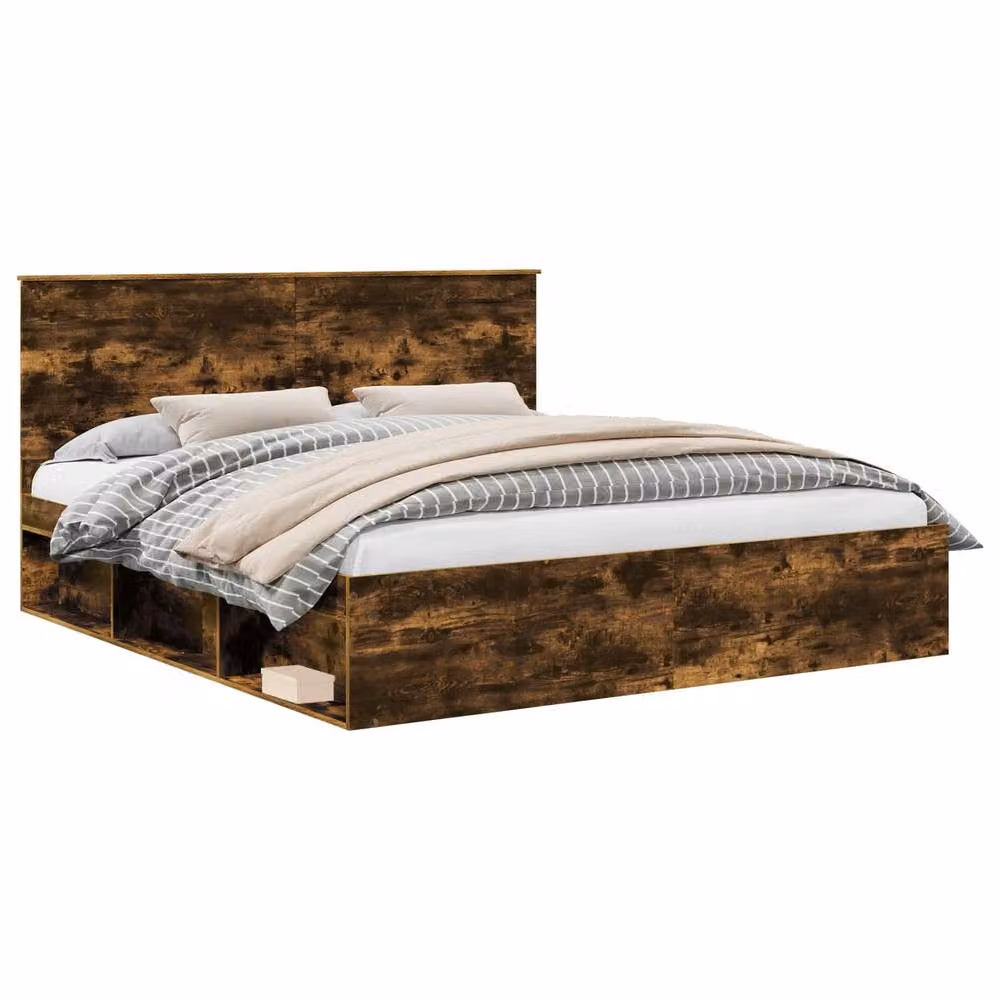 Berkfield Home Smoked Oak Bed Frame in Brown, Solid Pine and Wood, 200 x 200 cm – 2