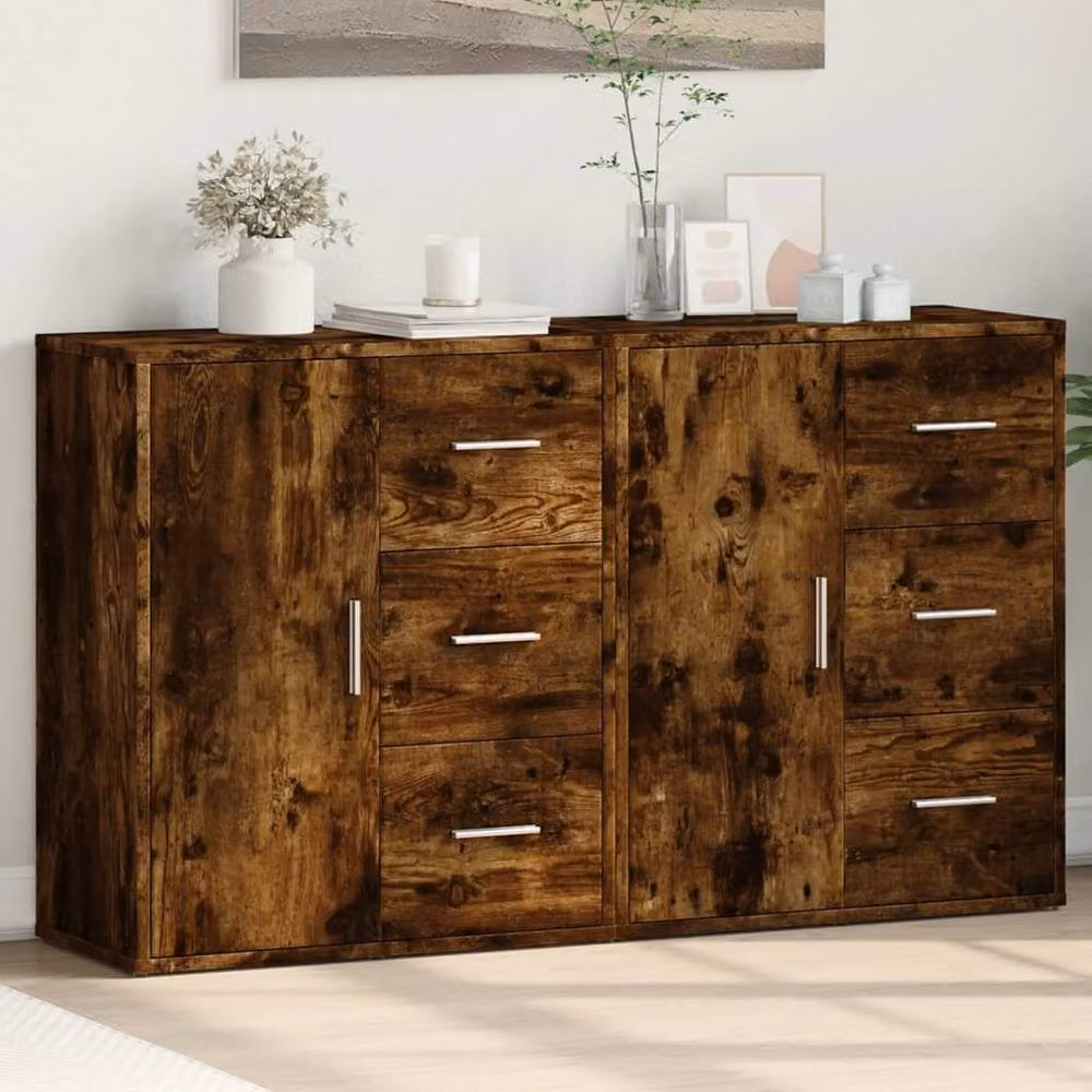 Berkfield Home Set of 2 Modern Smoked Oak Sideboards in Brown, W/D/H: 60 x 31 x 70 cm – 2