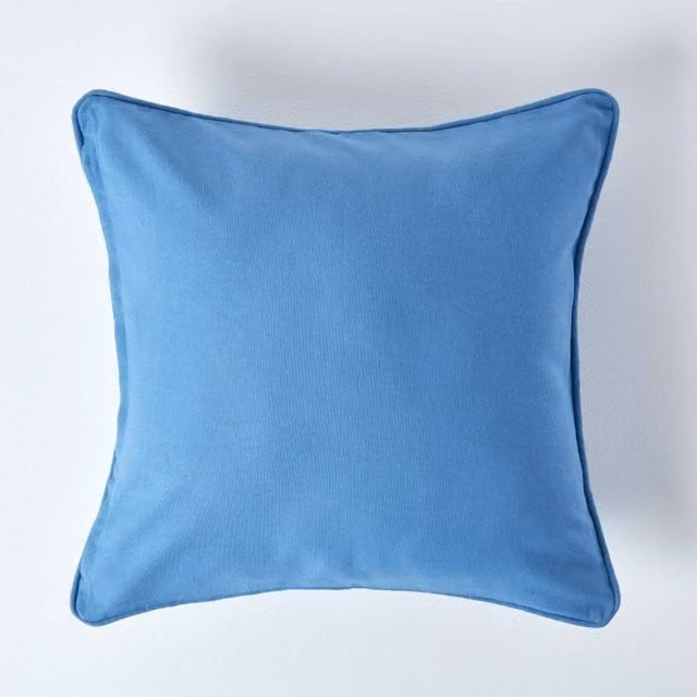 Homescapes Plain Cotton Square Cushion Cover, Blue, W/D/H: 30 x 30 x 30 cm