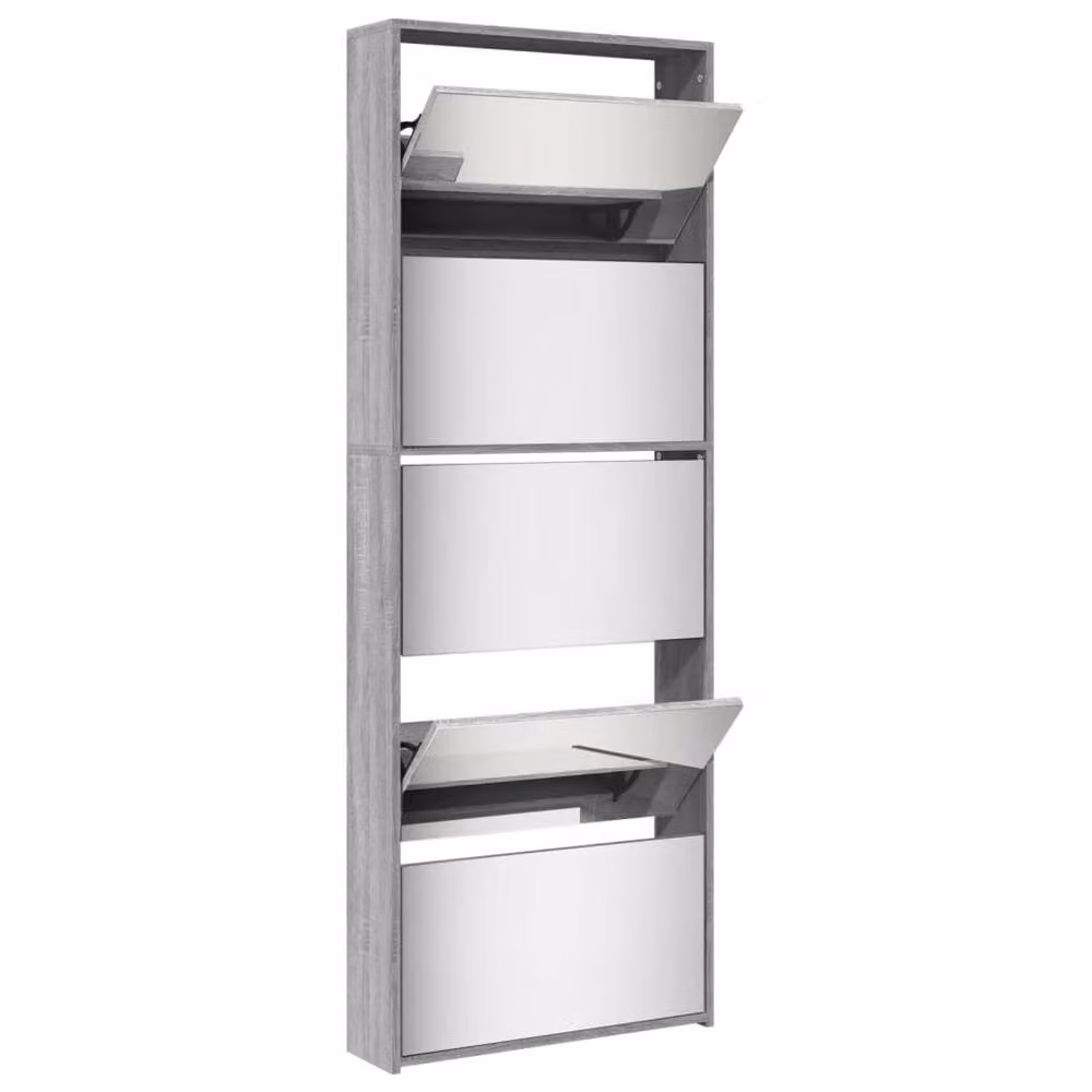 Berkfield Home Modern Grey Shoe Cabinet with Mirror, W/D/H: 63 x 17 x 169.5 cm – 2